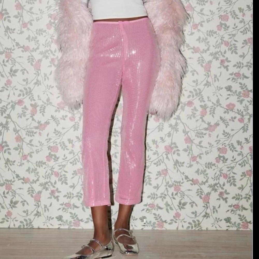 Kimchi Blue Shimmering Pink Wide Leg Pants